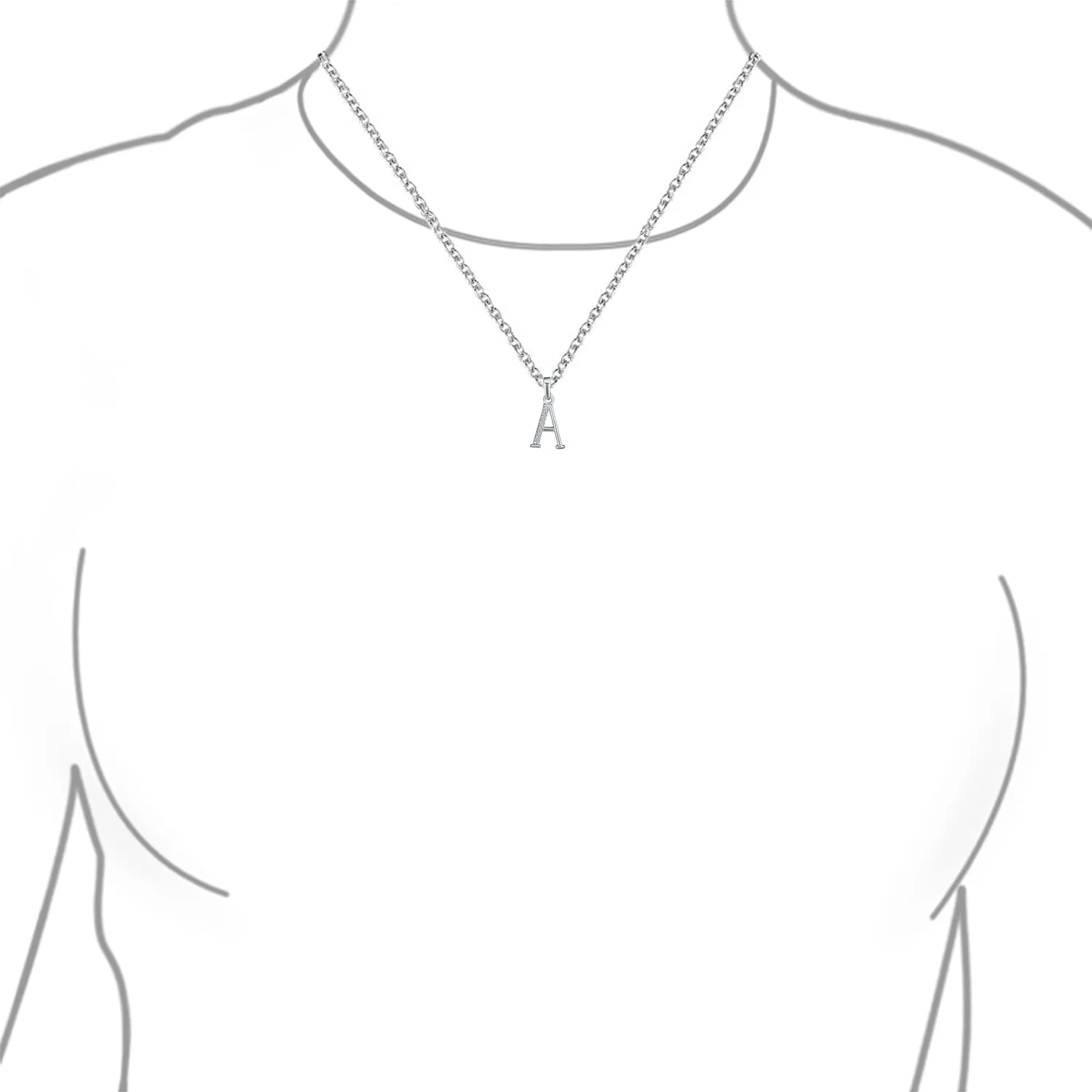 Delicate ABC CZ Initial Pendant Necklace in Sterling Silver with Pave Zirconia