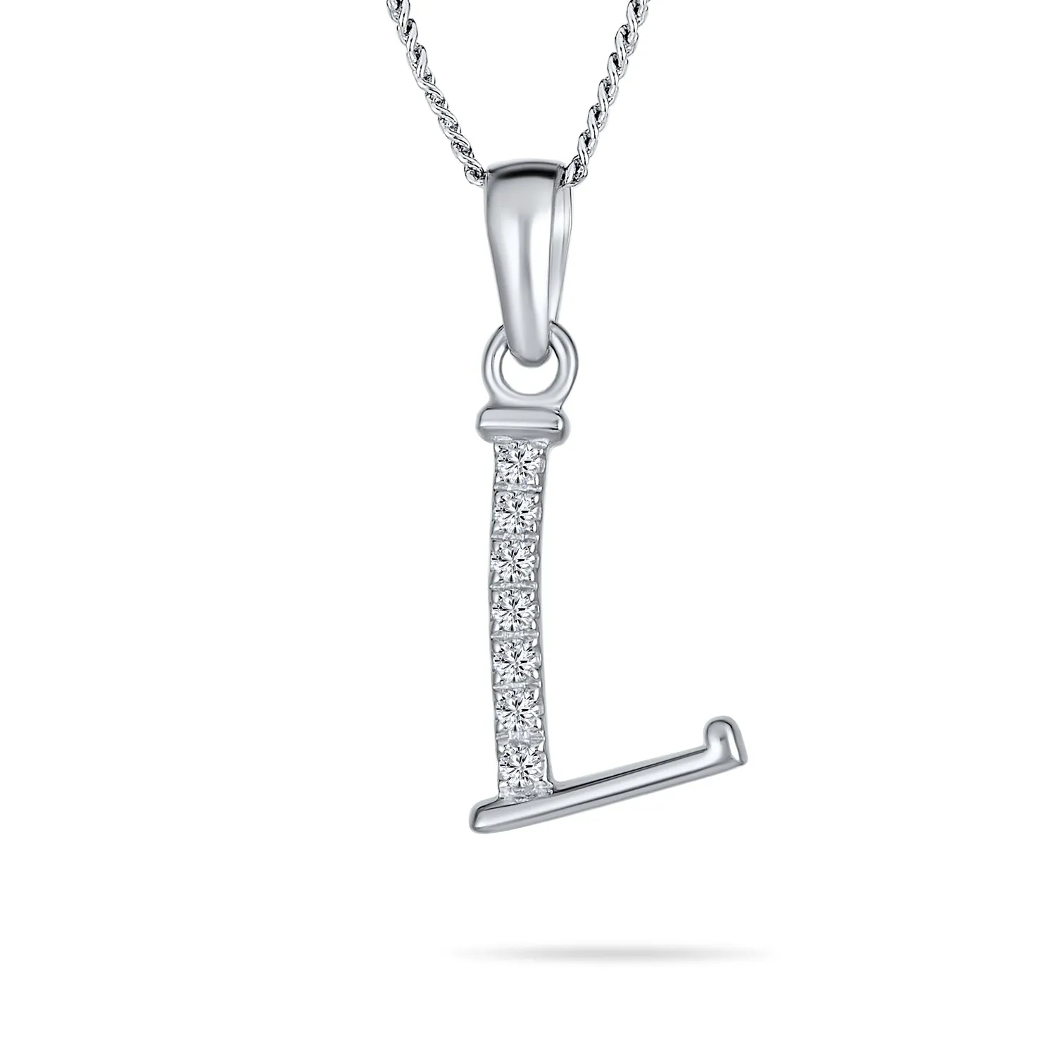 Delicate ABC CZ Initial Pendant Necklace in Sterling Silver with Pave Zirconia