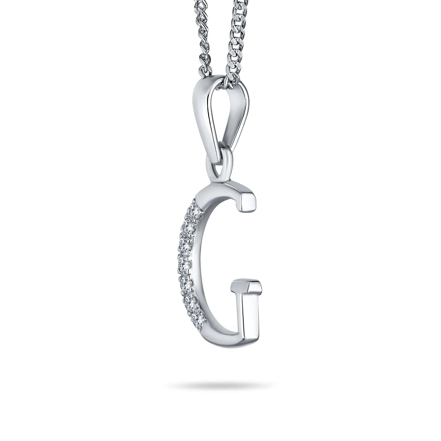 Delicate ABC CZ Initial Pendant Necklace in Sterling Silver with Pave Zirconia