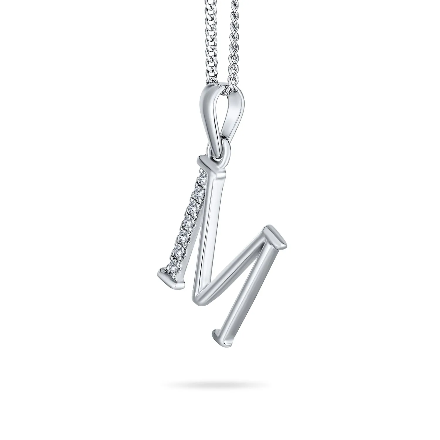 Delicate ABC CZ Initial Pendant Necklace in Sterling Silver with Pave Zirconia