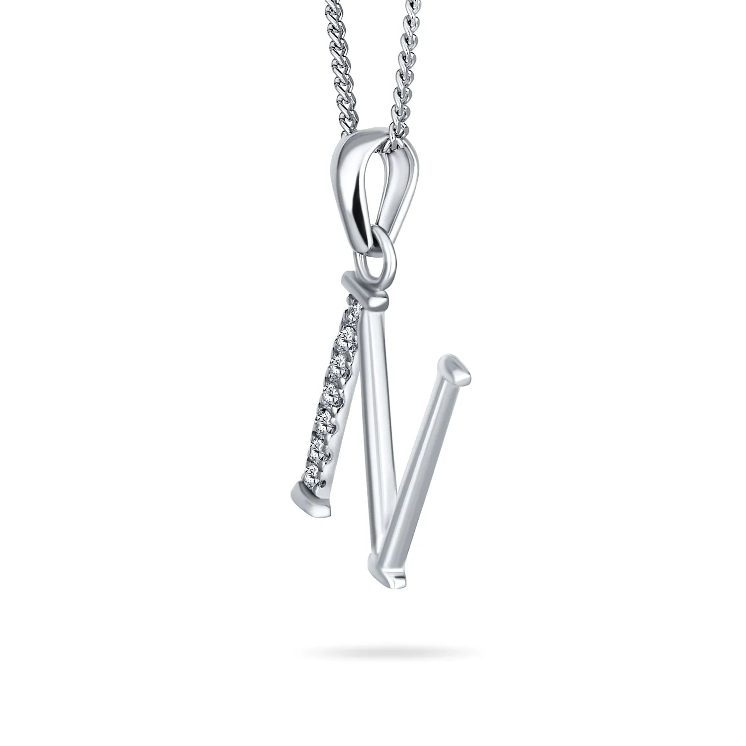 Delicate ABC CZ Initial Pendant Necklace in Sterling Silver with Pave Zirconia
