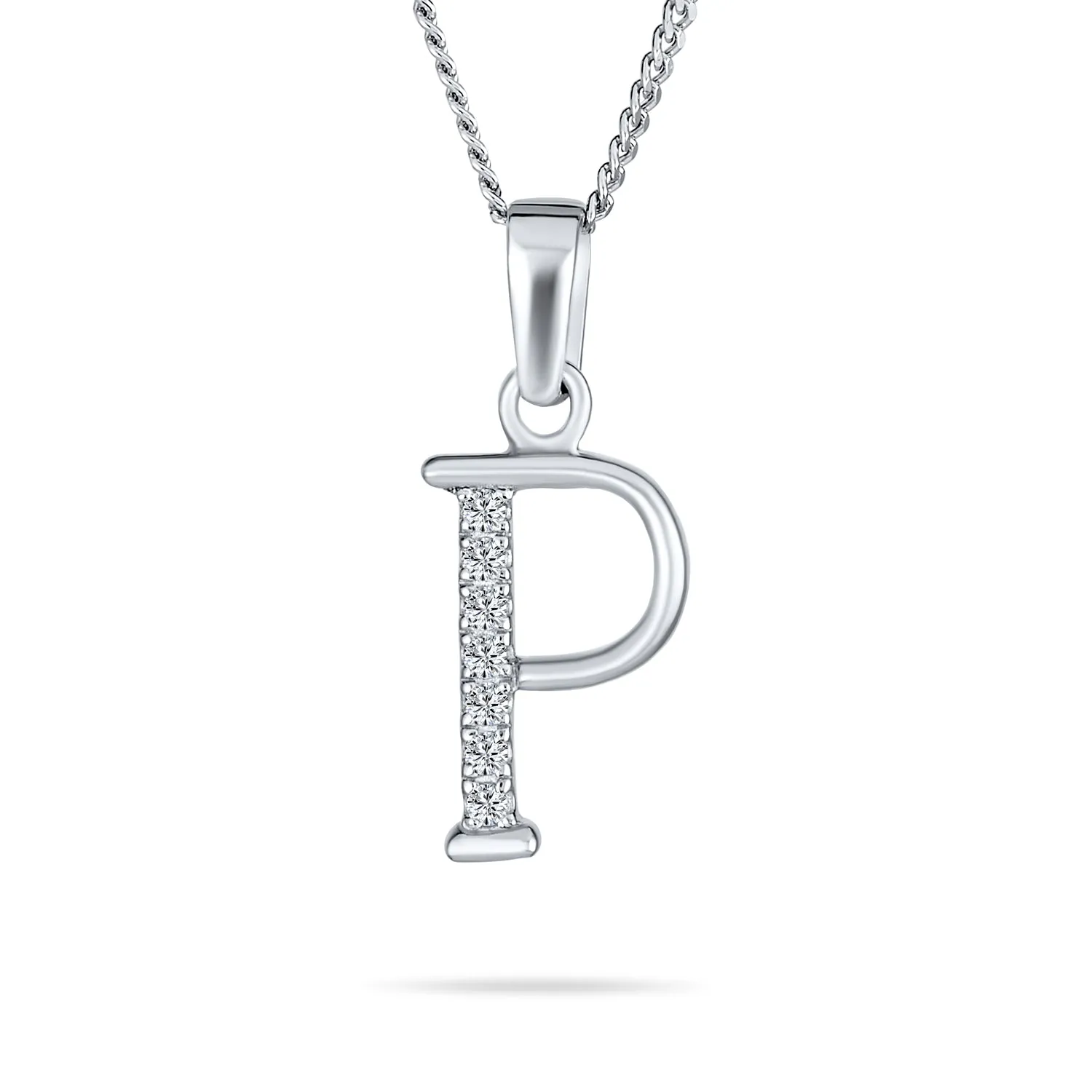 Delicate ABC CZ Initial Pendant Necklace in Sterling Silver with Pave Zirconia