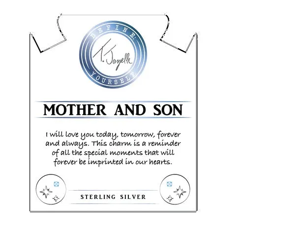 Denim Blue Agate Gemstone Bracelet with Mother Son Sterling Silver Charm