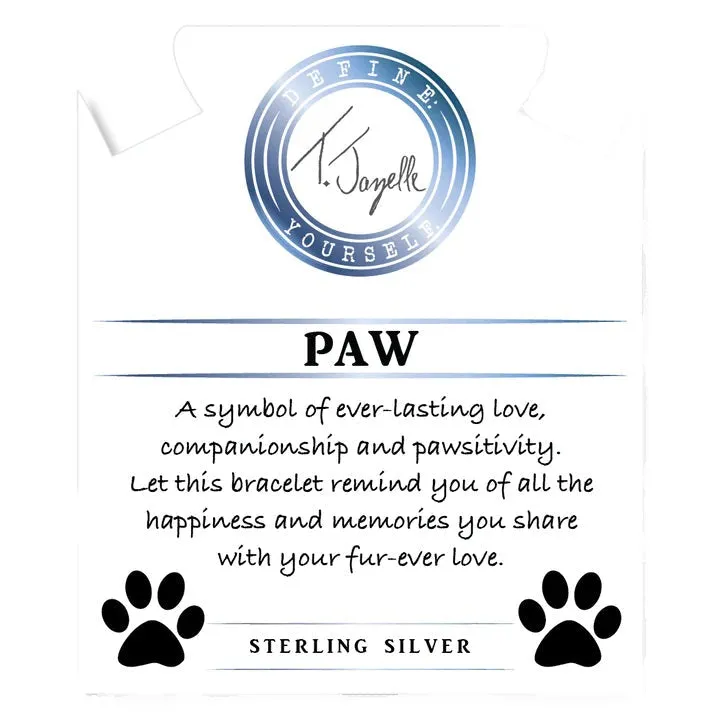 Denim Blue Agate Gemstone Bracelet with Paw CZ Sterling Silver Charm