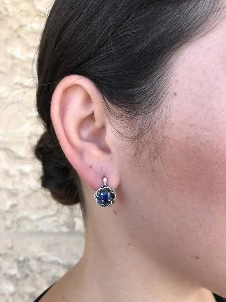 Diamond Flower Earrings - Sparkly Flower Earrings, CZ Diamond Studs