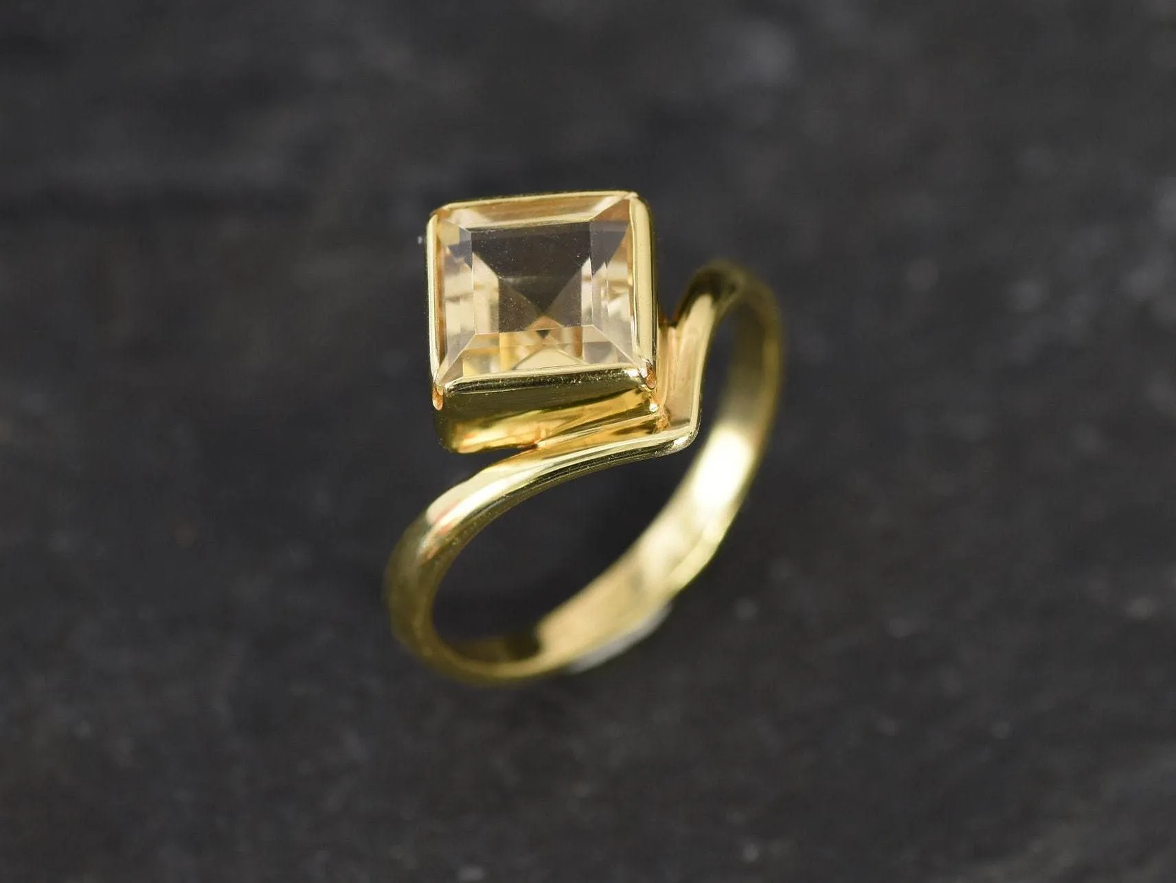 Emerald Cut Citrine Ring, Natural Citrine Ring, Gold Citrine Ring
