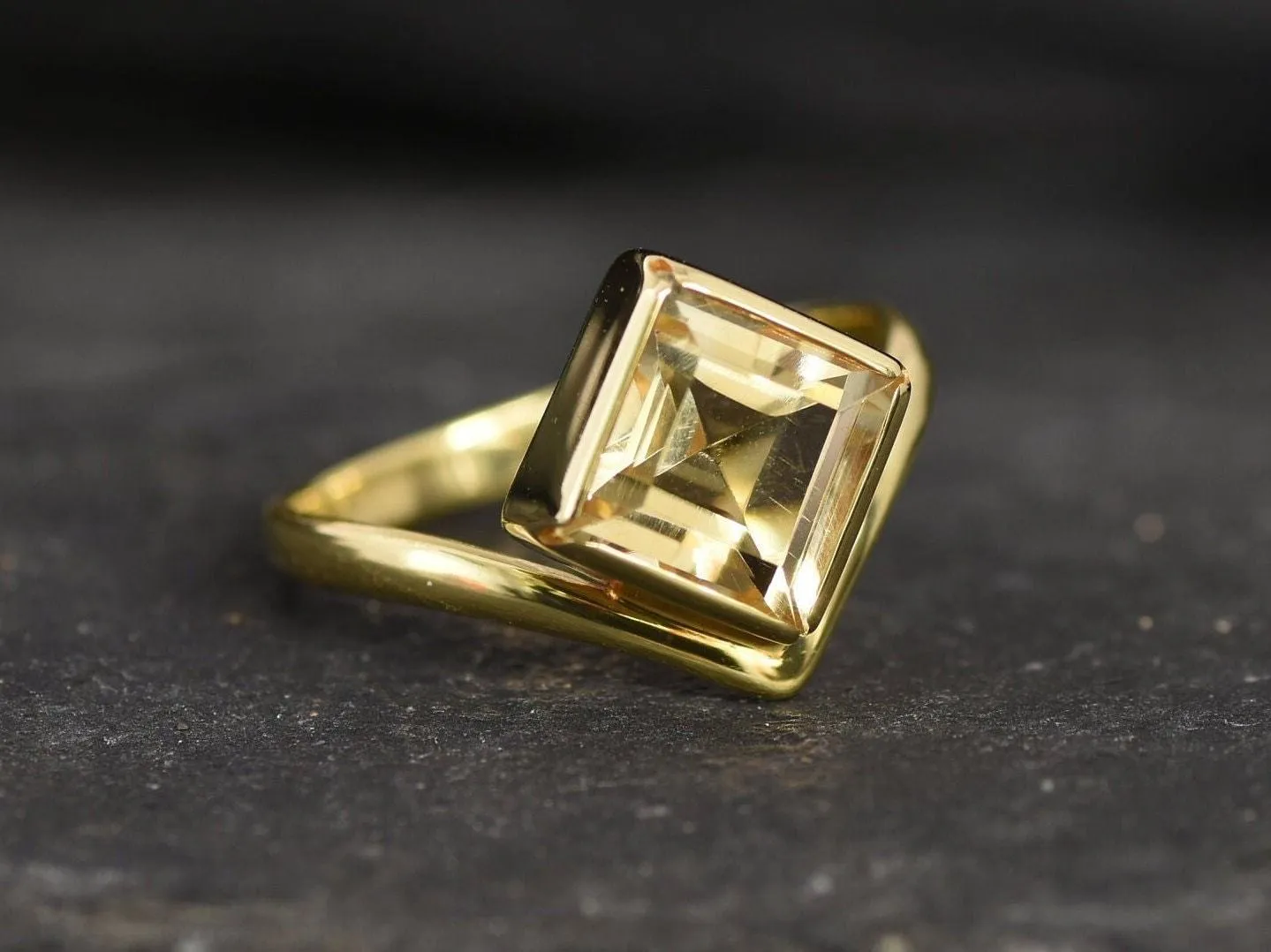 Emerald Cut Citrine Ring, Natural Citrine Ring, Gold Citrine Ring