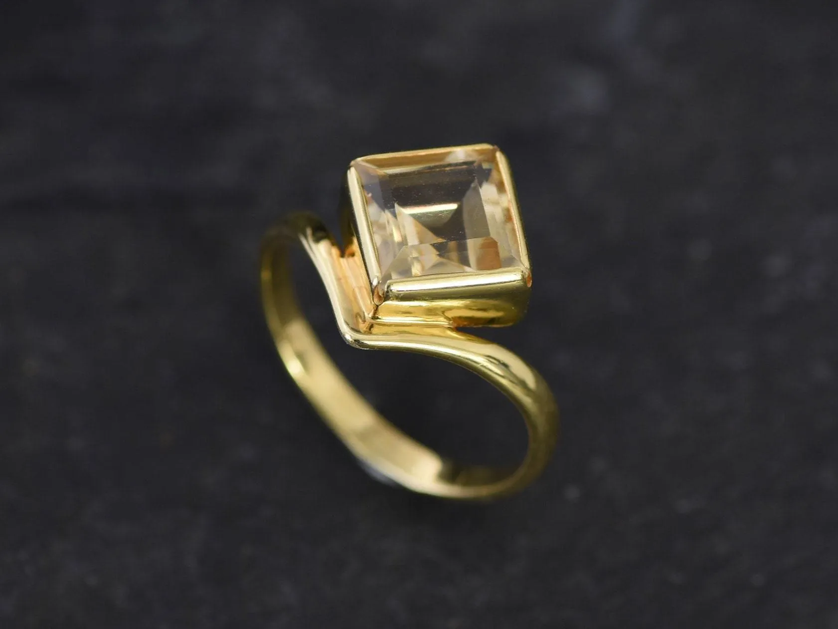 Emerald Cut Citrine Ring, Natural Citrine Ring, Gold Citrine Ring