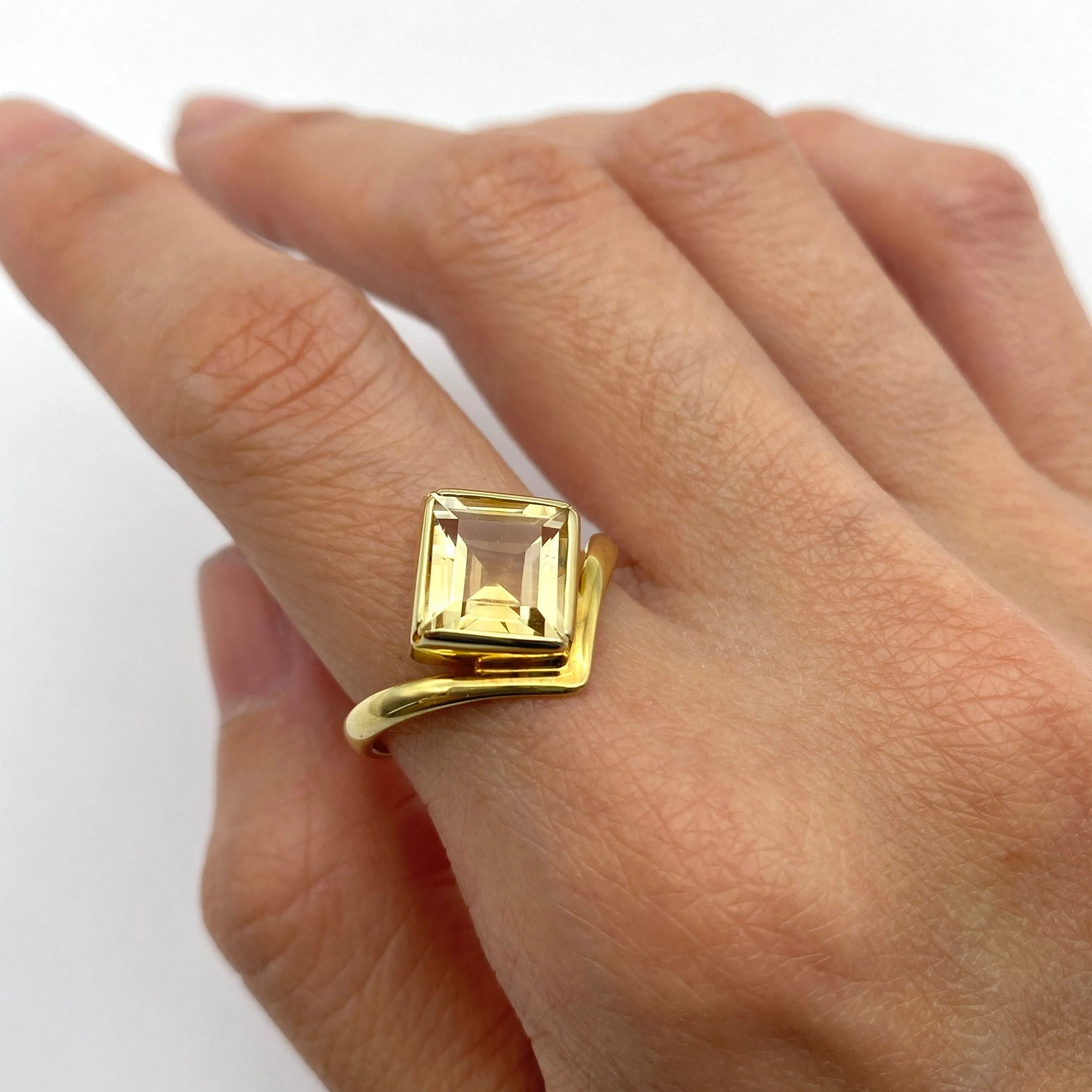 Emerald Cut Citrine Ring, Natural Citrine Ring, Gold Citrine Ring
