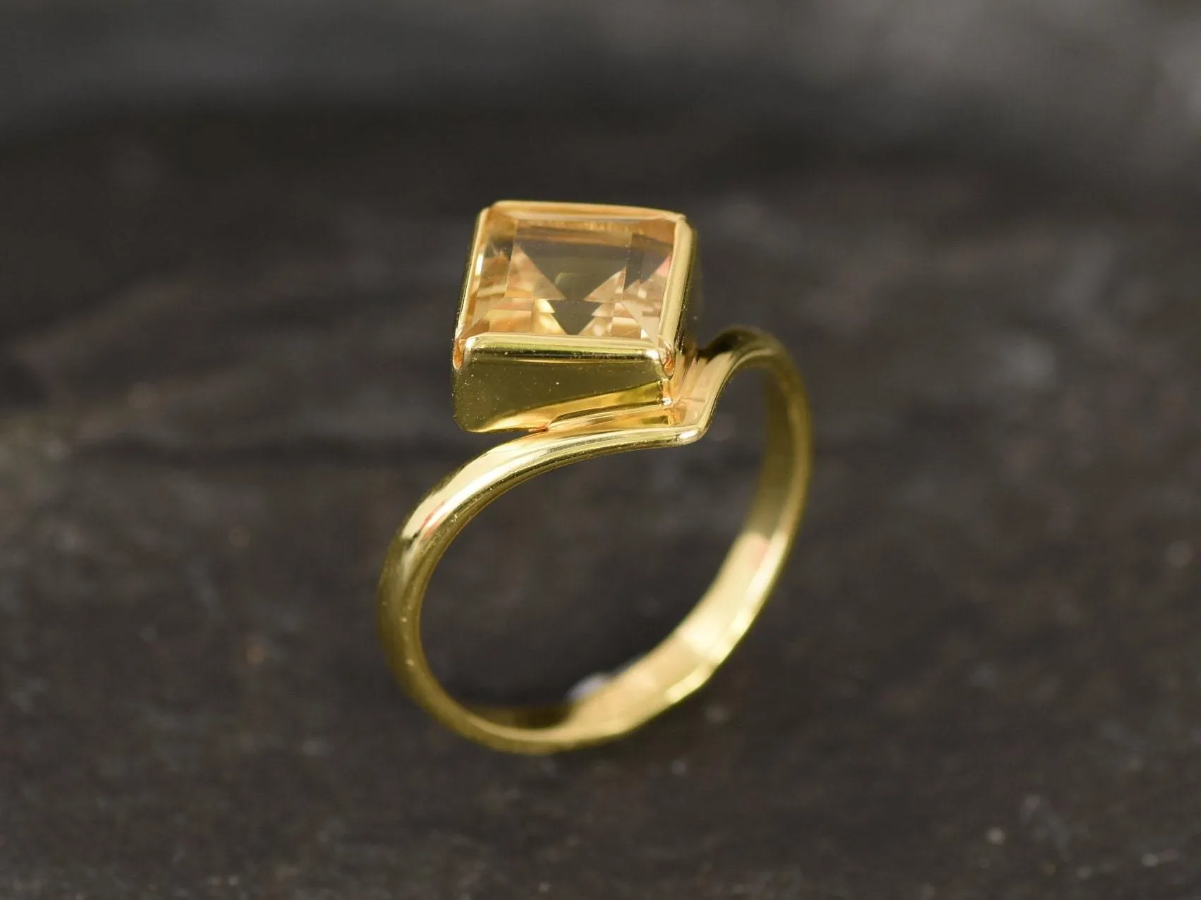 Emerald Cut Citrine Ring, Natural Citrine Ring, Gold Citrine Ring