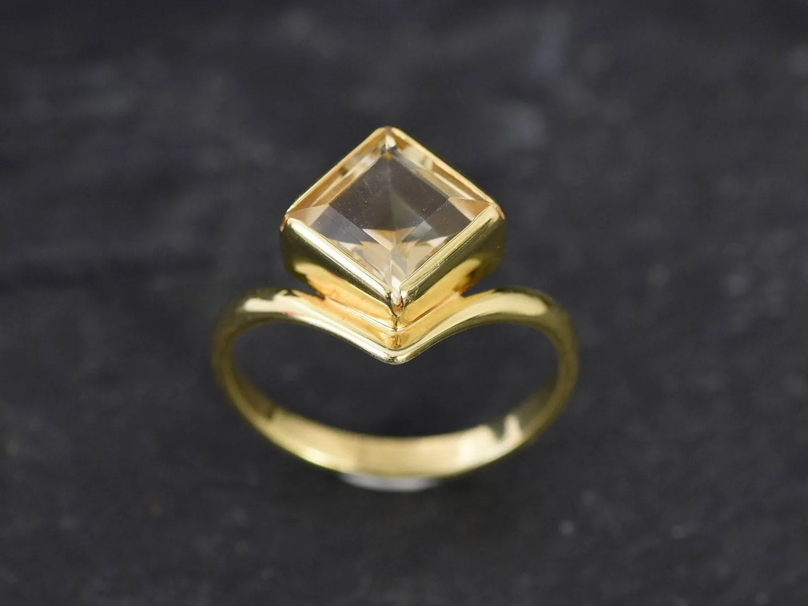Emerald Cut Citrine Ring, Natural Citrine Ring, Gold Citrine Ring
