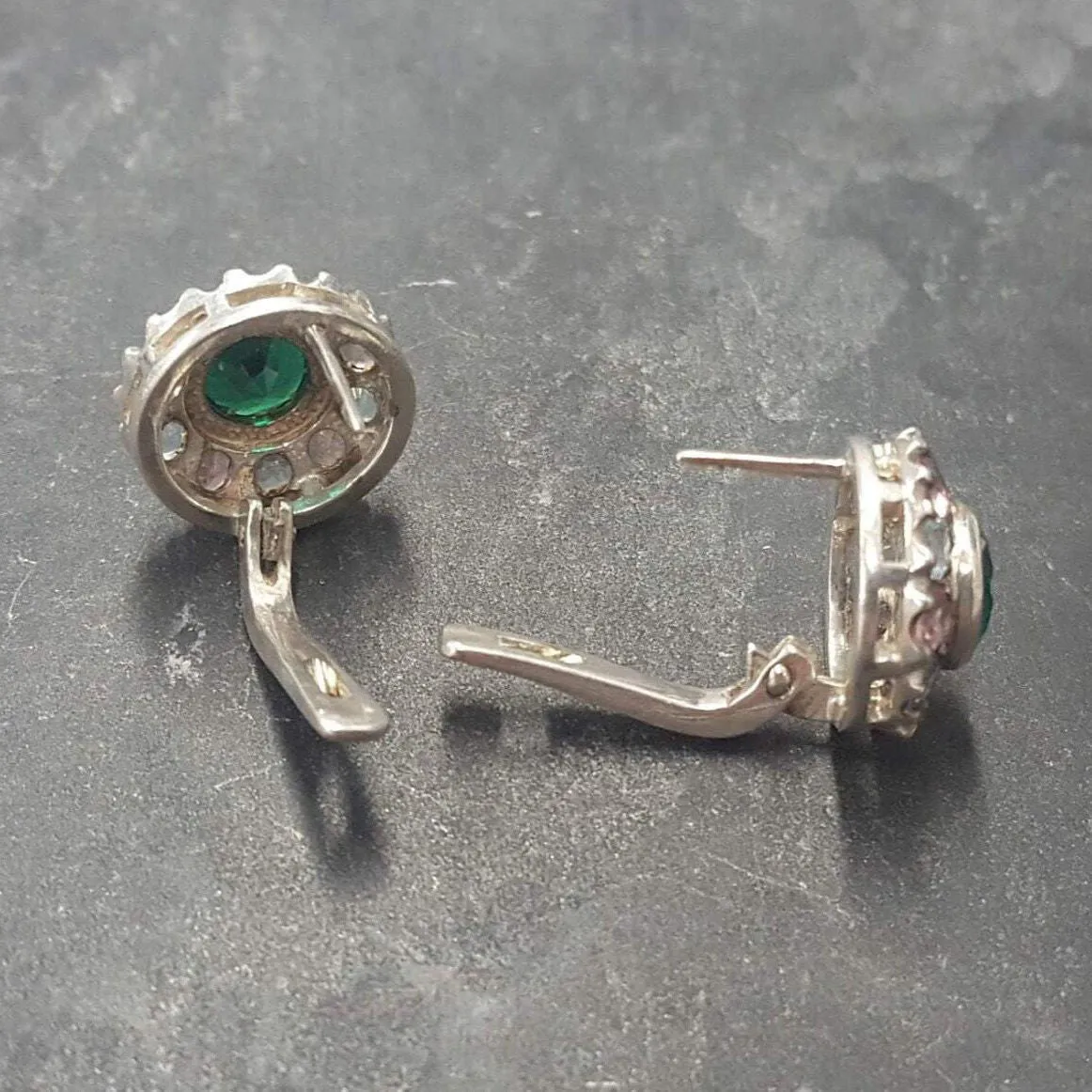 Emerald Flower Studs -  Green Vintage Earrings - Amethyst Topaz Earrings