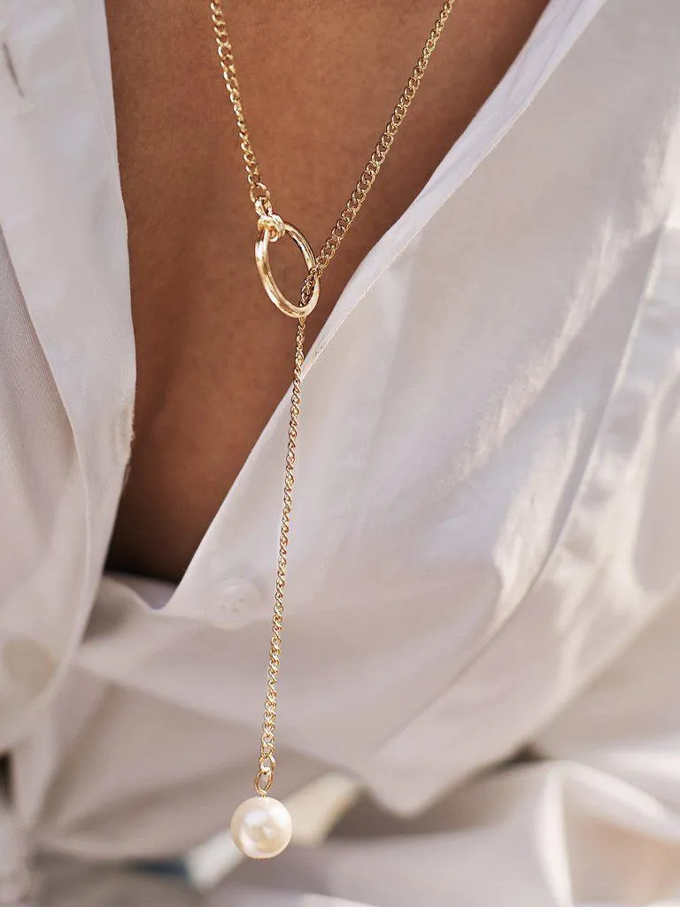Faux Pearl Pendant Chain Necklace