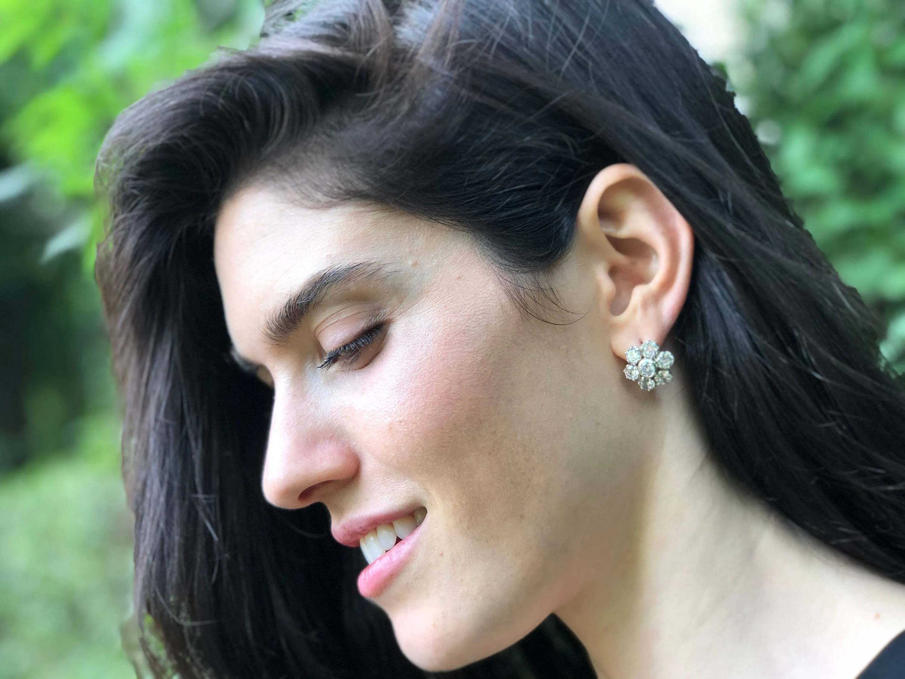 Flower Diamond Earrings - Vintage Flower Earrings, Clear Floral Studs