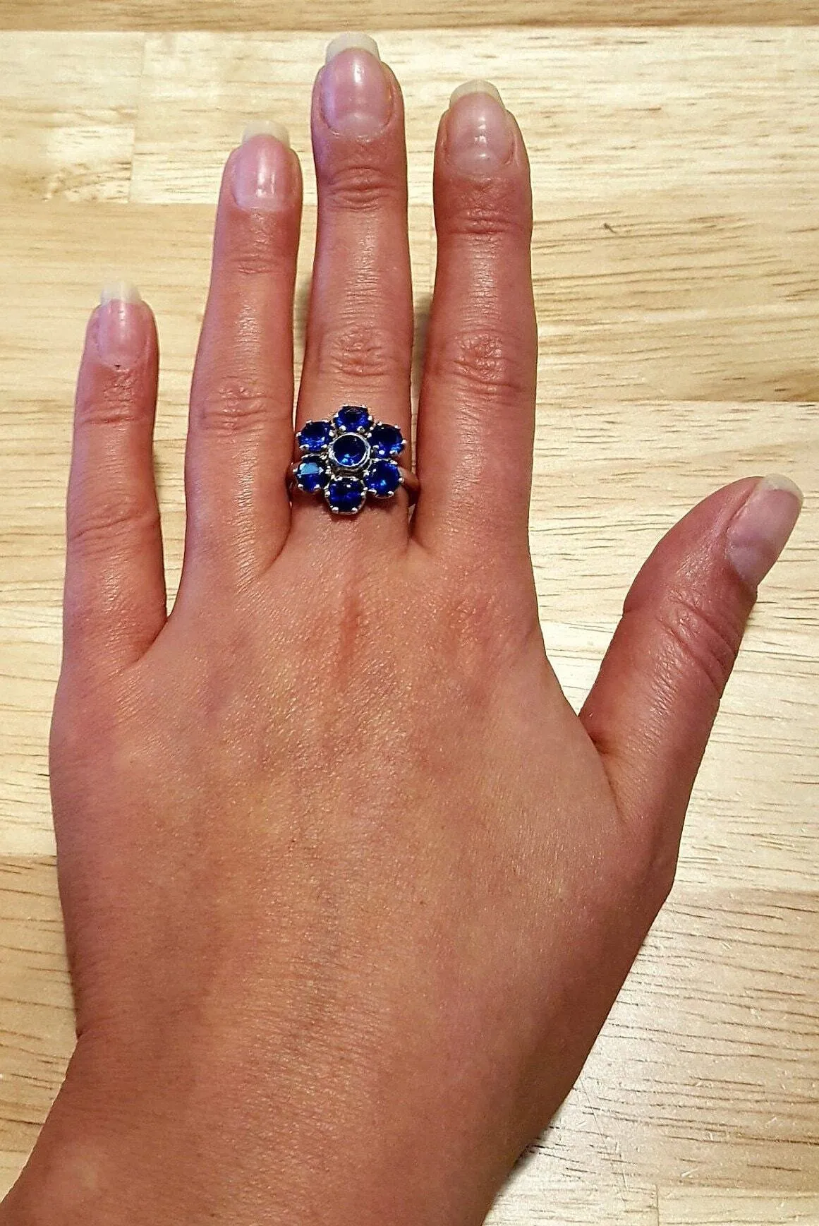 Flower Sapphire Ring - Blue Statement Ring - Vintage Cocktail Ring