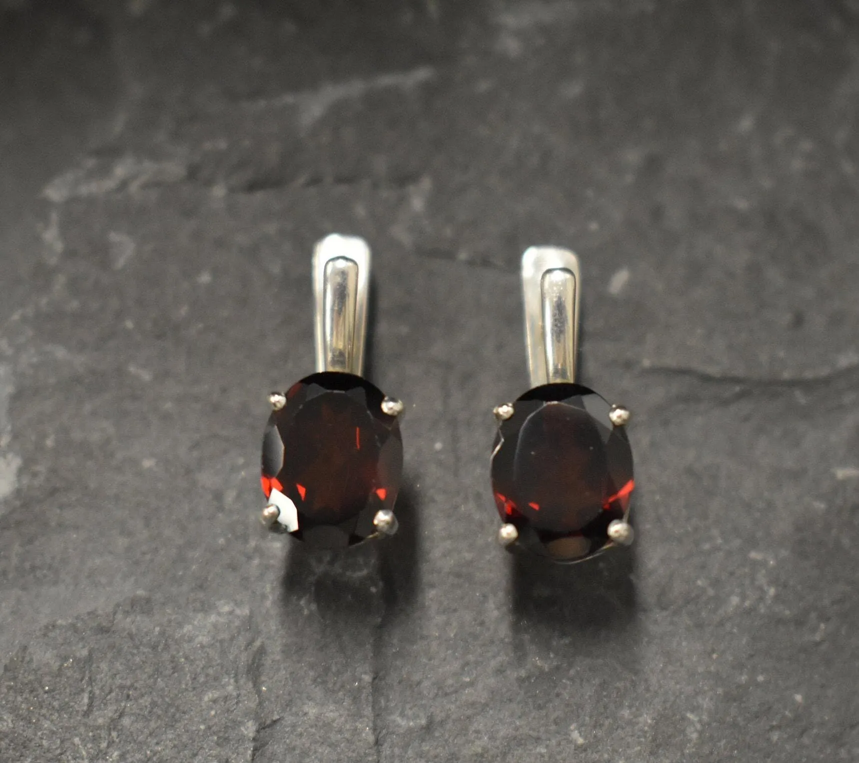 Genuine Garnet Earrings - Dainty Red Earrings - Red Drop Earrings