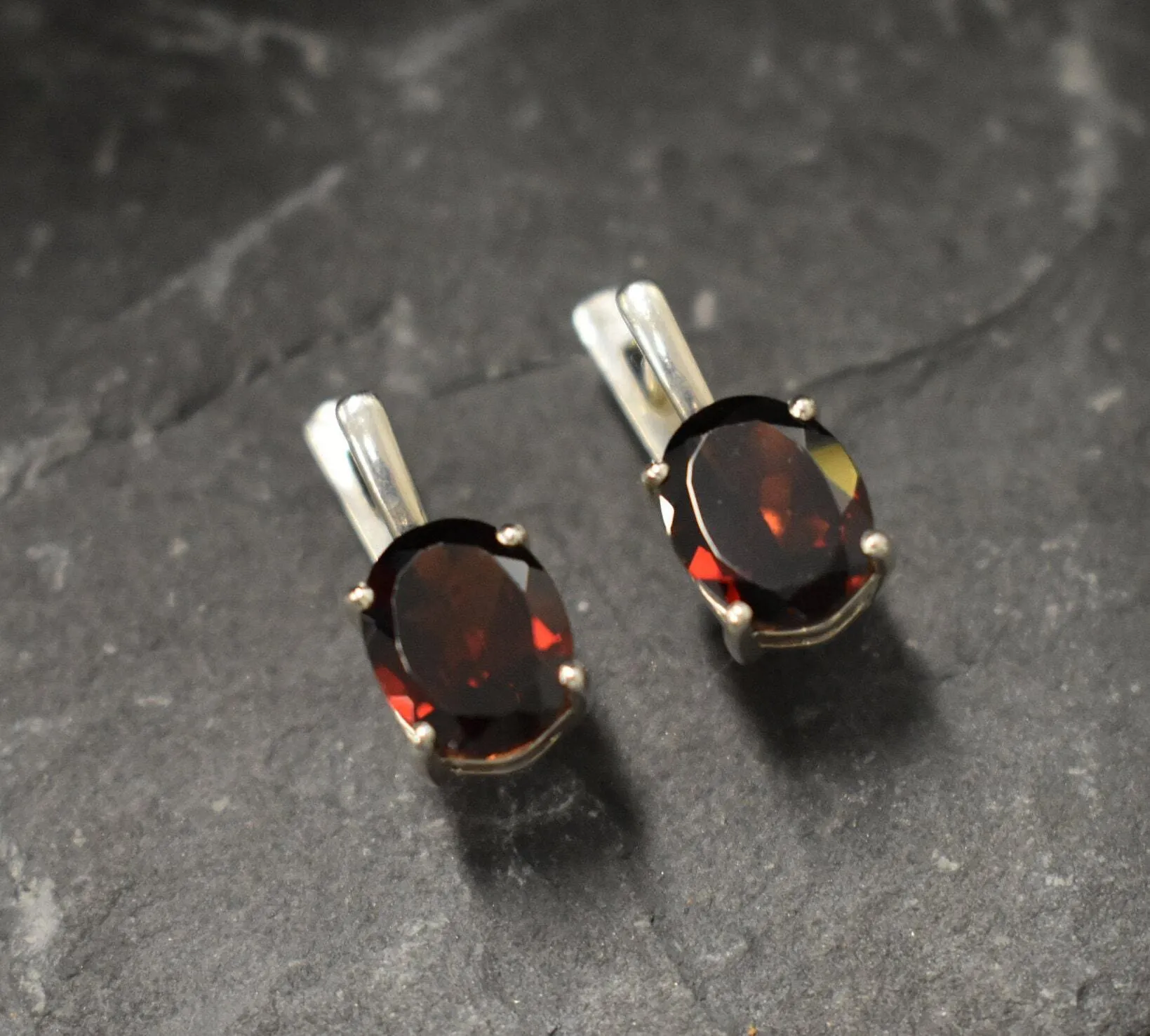Genuine Garnet Earrings - Dainty Red Earrings - Red Drop Earrings