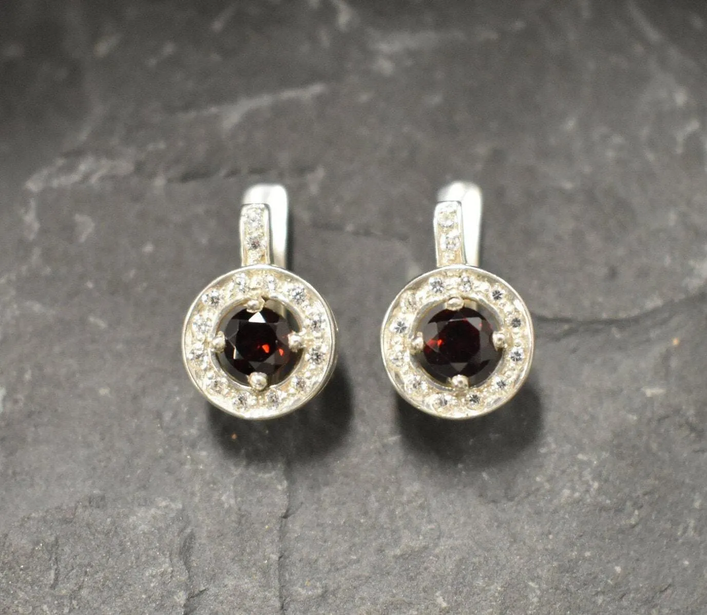 Genuine Garnet Earrings - Red Cluster Earrings - Vintage Drop Earrings