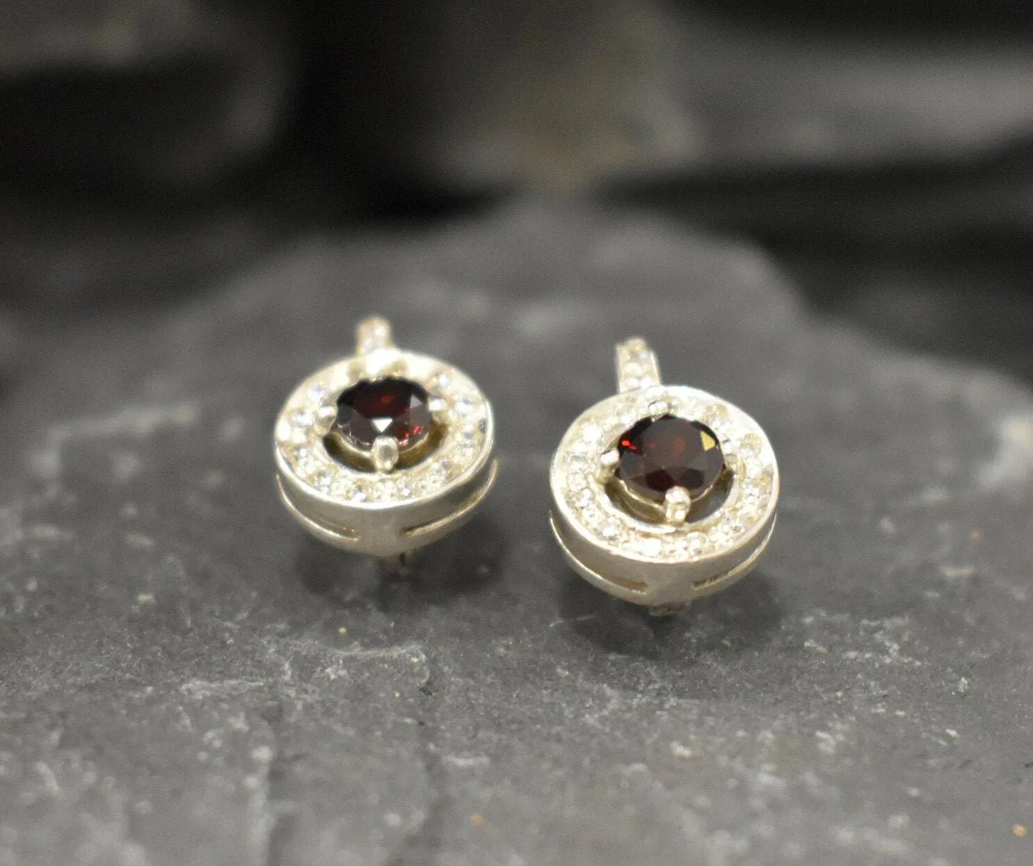 Genuine Garnet Earrings - Red Cluster Earrings - Vintage Drop Earrings