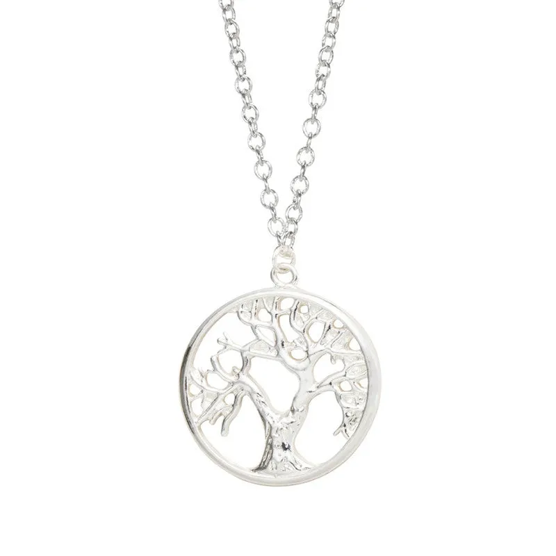 Gold and Silver Plated Tree of Life Pendant Necklace Cute Tiny Tree in Circle Necklaces