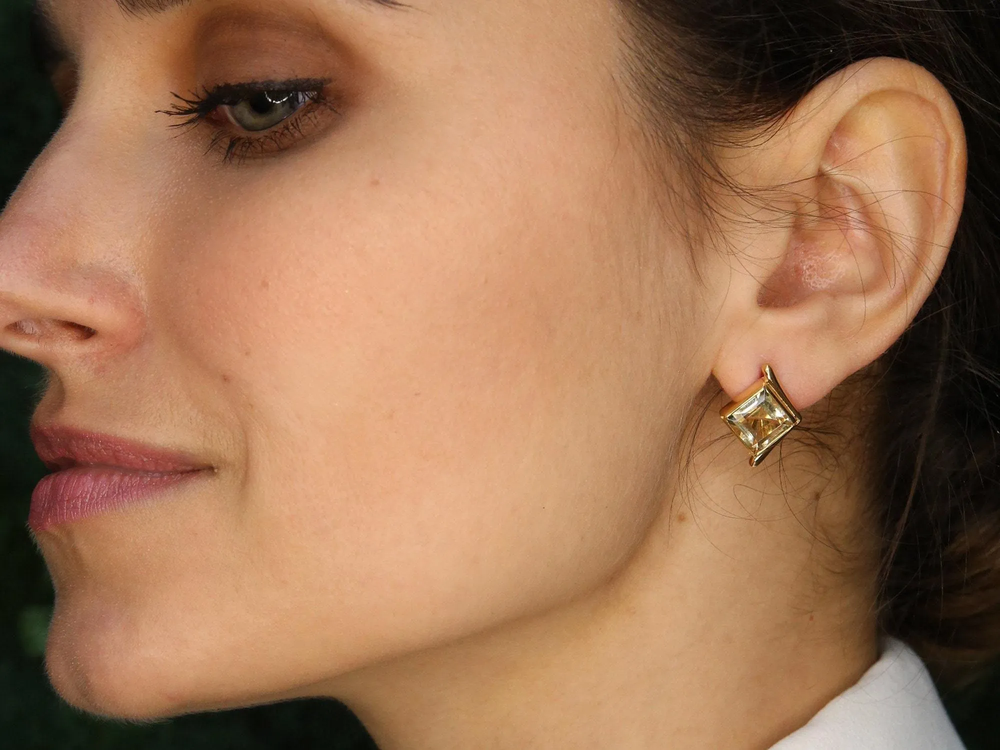 Gold Citrine Earrings - November Birthstone Earrings, Gold Square Earrings