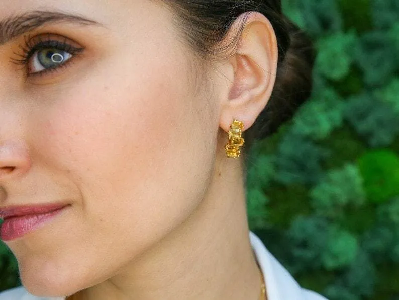 Gold Emerald Earrings - Created Emerald, Gold Baguette Earrings