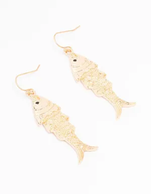 Gold Textured Fish Drop Earrings