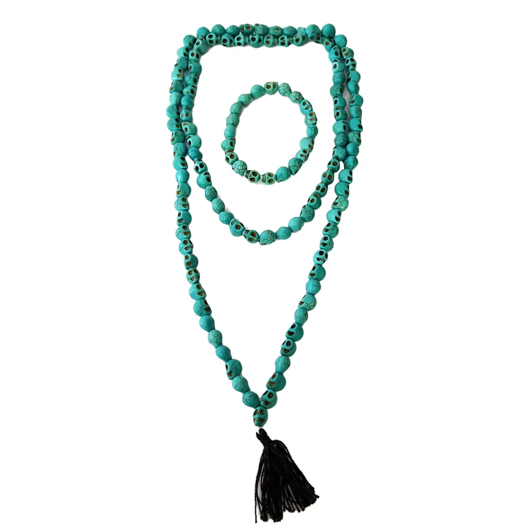Hand Carved Turquoise Bone Skull Mala
