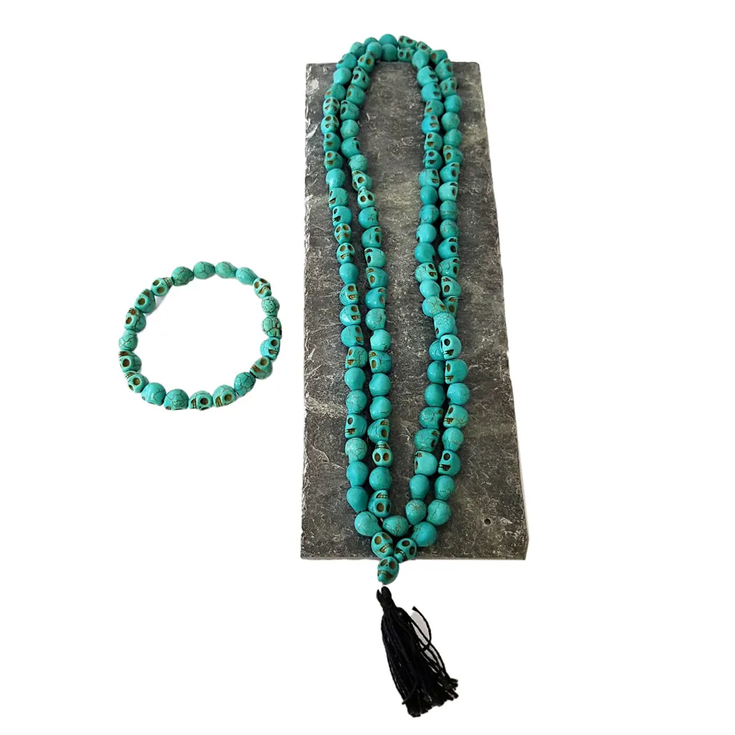 Hand Carved Turquoise Bone Skull Mala