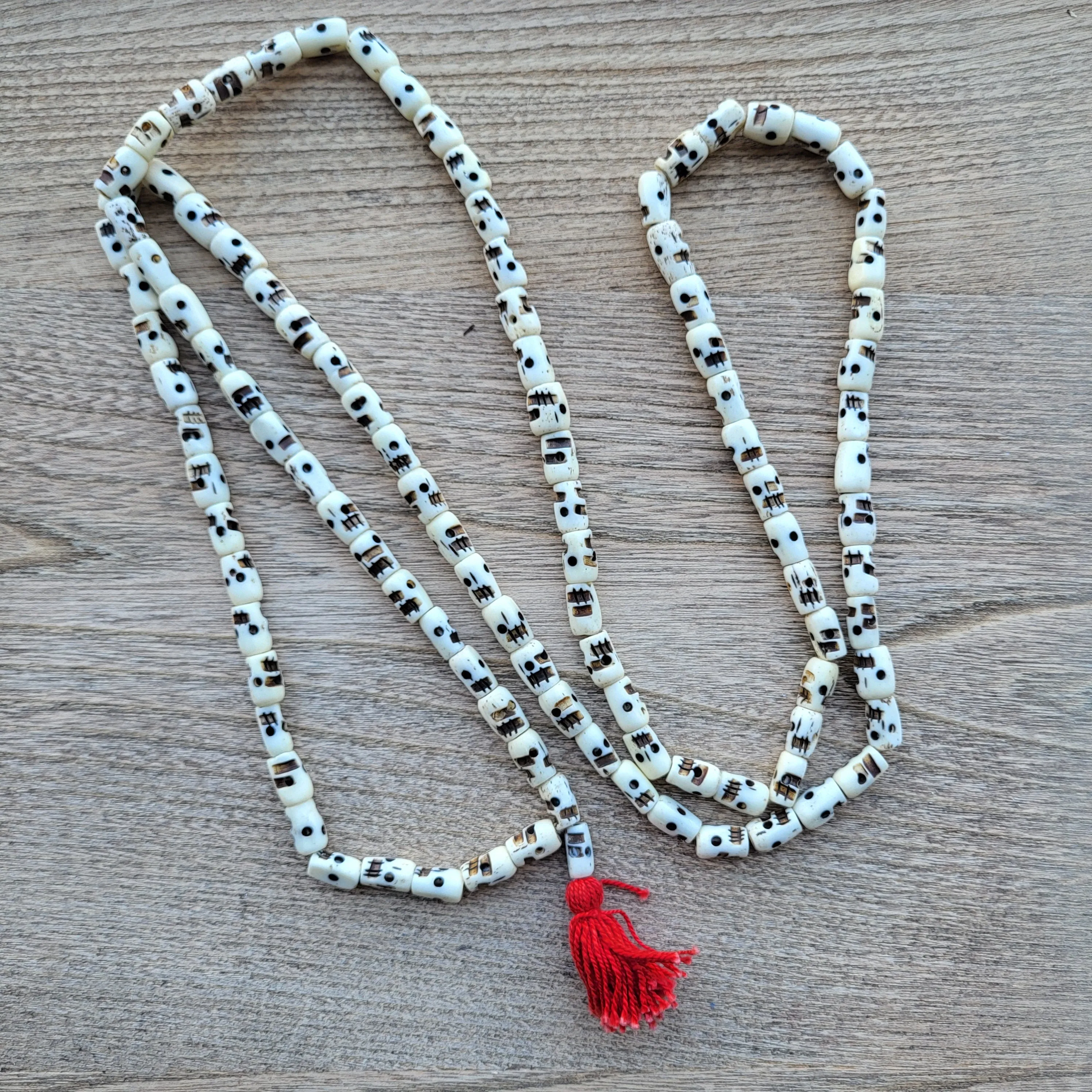 Handmade Bone Skull Mala Prayer Bead Necklace