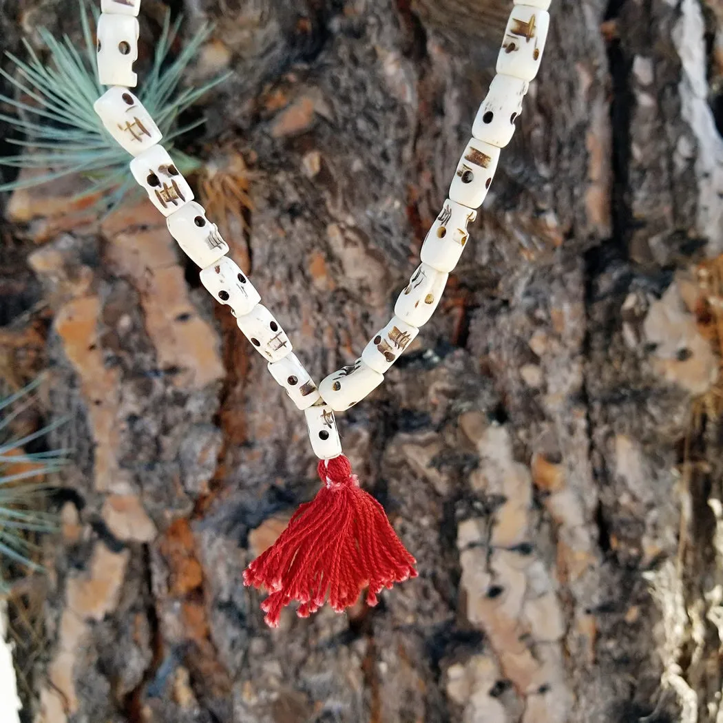 Handmade Bone Skull Mala Prayer Bead Necklace
