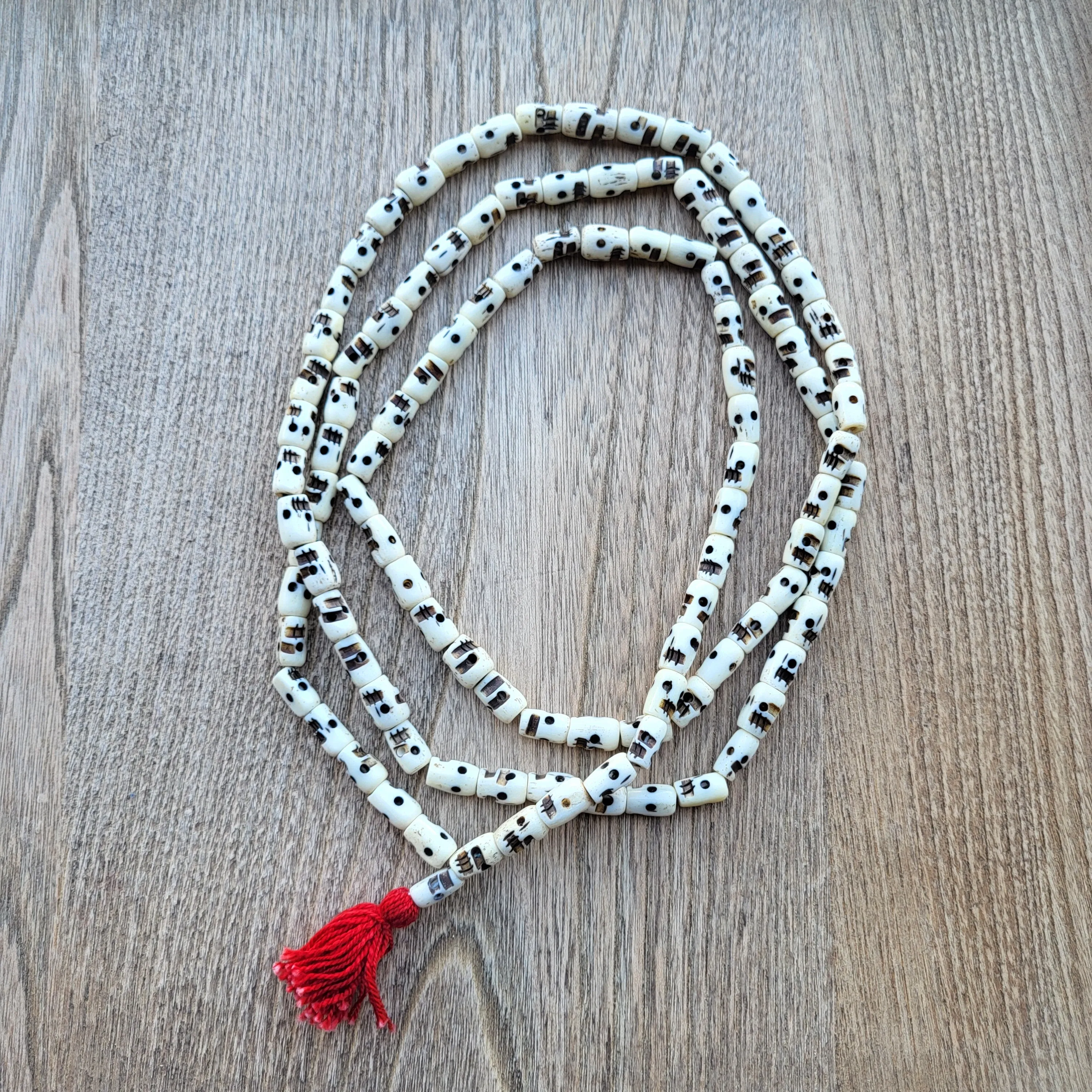 Handmade Bone Skull Mala Prayer Bead Necklace