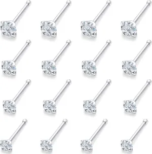 Lsnevsie 18G 20G 22G Surgical Steel Opal Nose Rings Studs for Women Men Nose Piercing Jewelry Top Diamond 1.5mm 2mm 2.5mm 3mm 16Pcs
