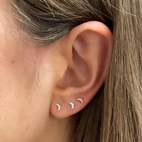 Mini Crescent Moon Studs in Rose Gold