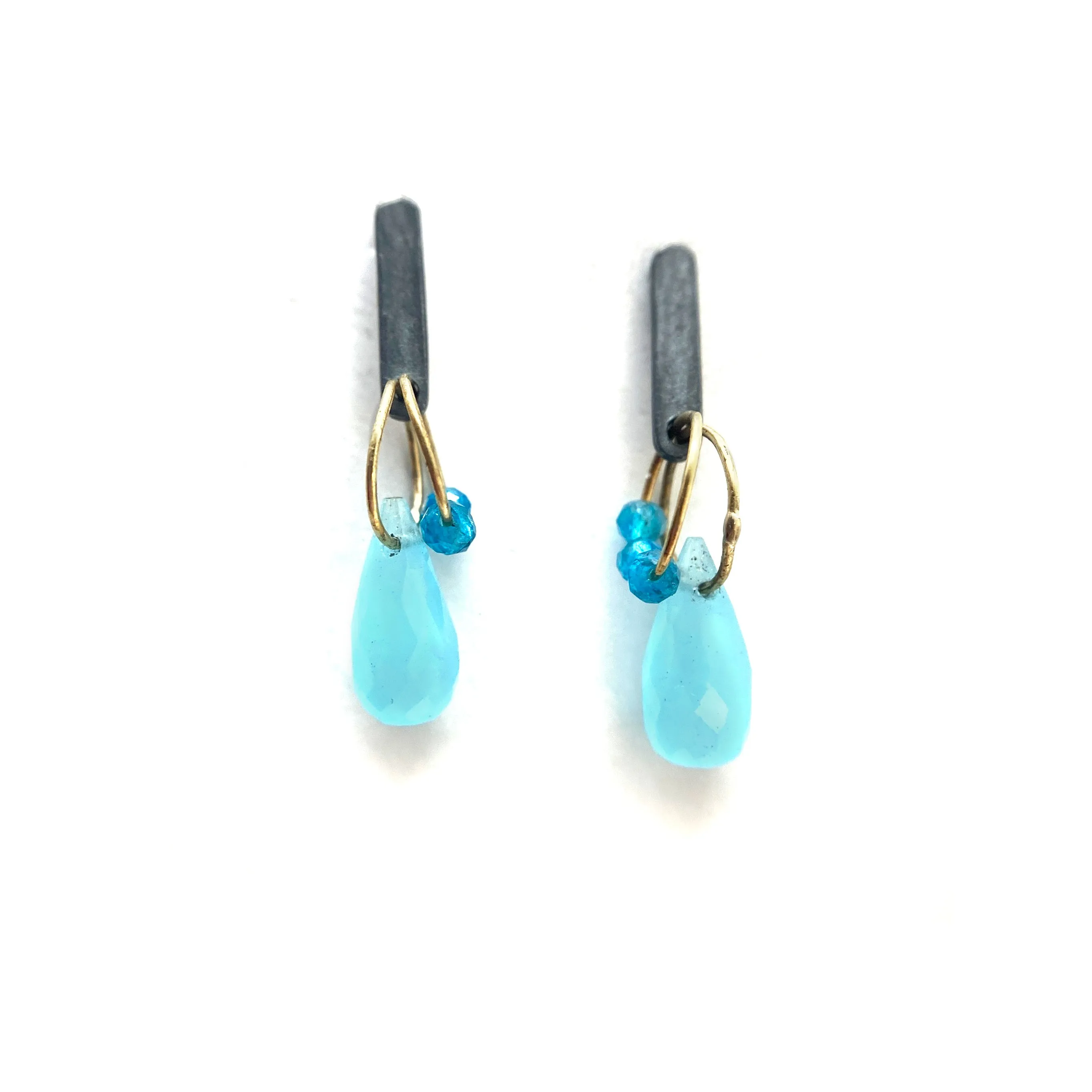 Mini Tangle Studs - Blue Chalcedony and Apatite
