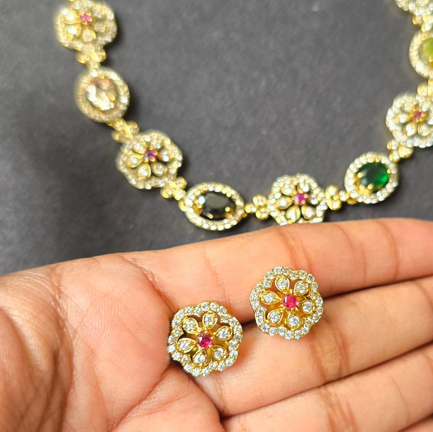 Multi AD Stone Necklace