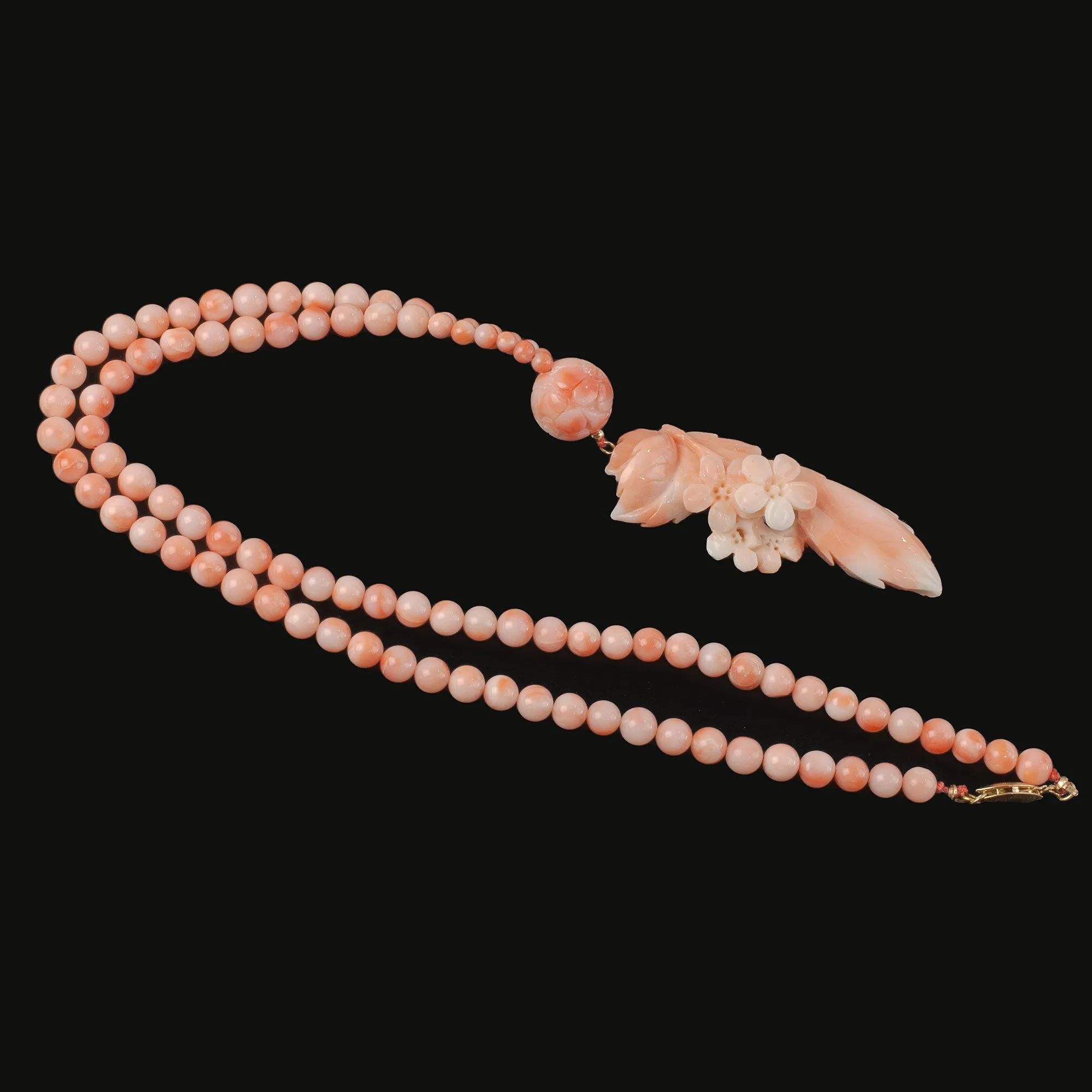 Natural Coral Carved Flower Pendant and coral bead necklace. nlfn123