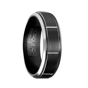 NECRID Torque Black Cobalt Brushed Wedding Band Block Center Design Beveled Edges - 7 mm