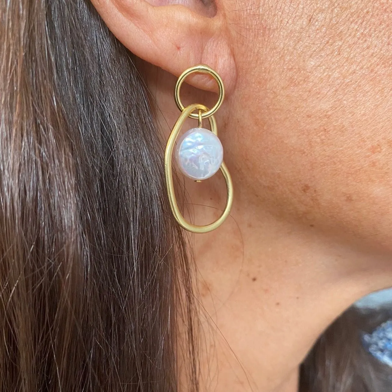 Organic Link X Pearl Earrings