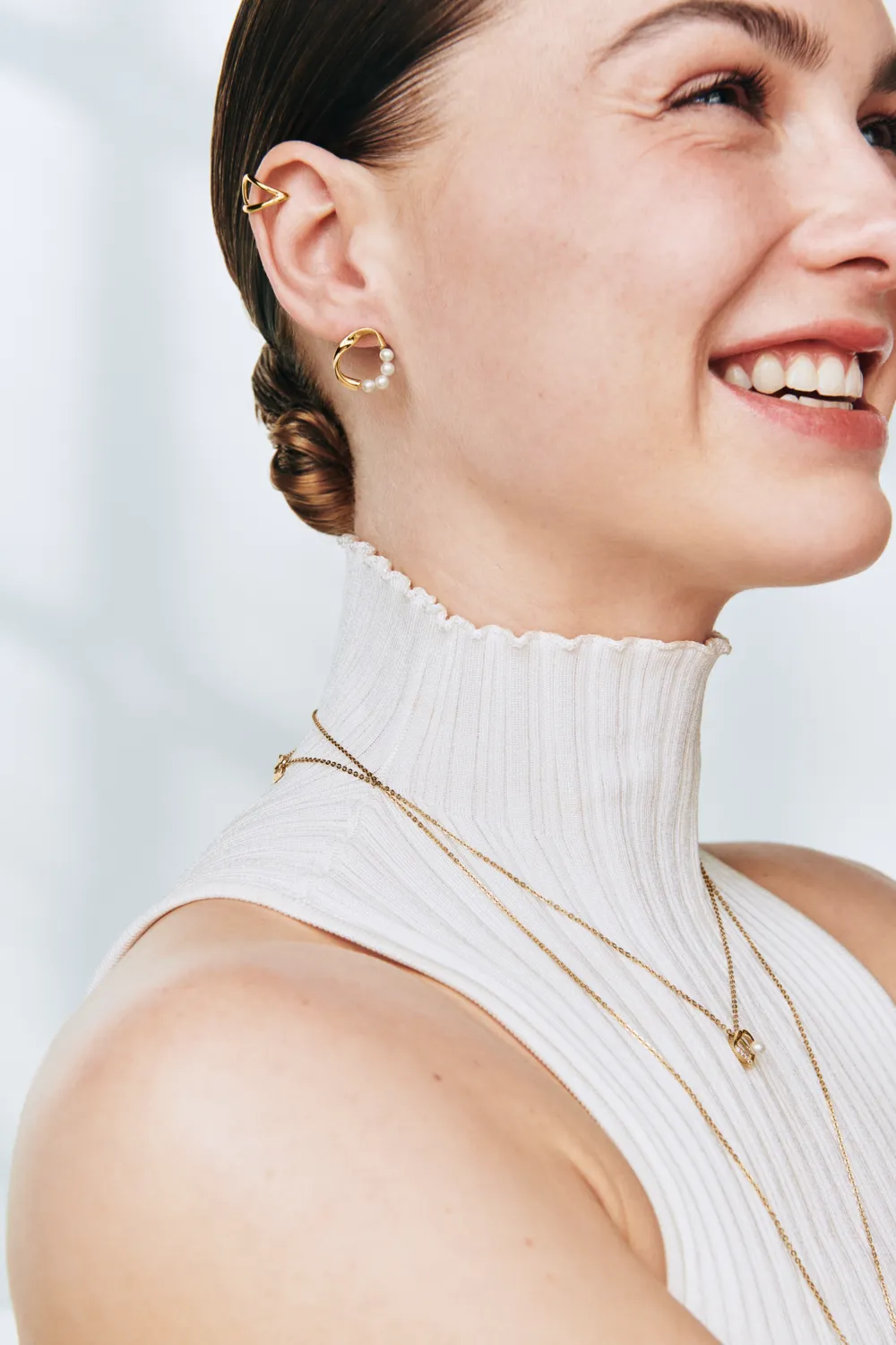 Organically Shaped Circle & Treated Freshwater Cultured Pearls Stud Earrings