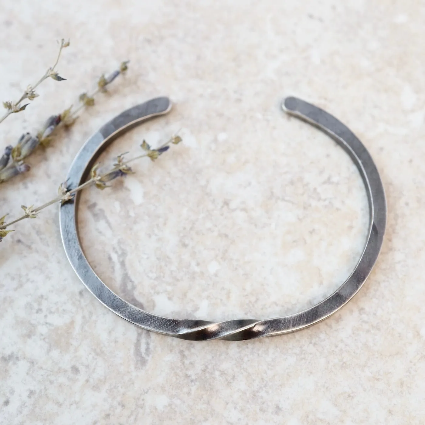 Oxidized Silver Thick Bias Cuff with Partial Twist