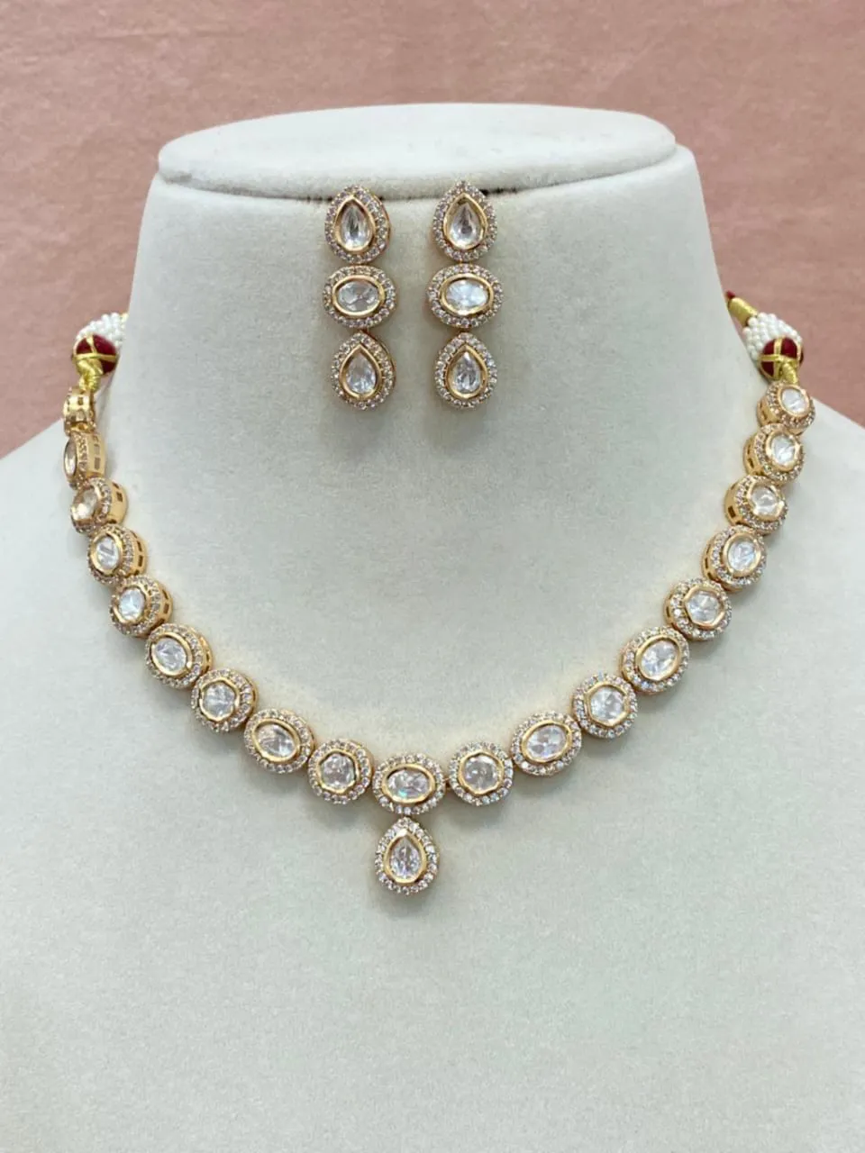 Pakistani Wedding AD Choker Earrings Set, Bridal CZ Choker Set, Indian Choker Set, Jaipuri Choker Set