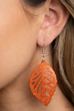 Paparazzi LEAF Em Hanging - Orange Wooden Earring