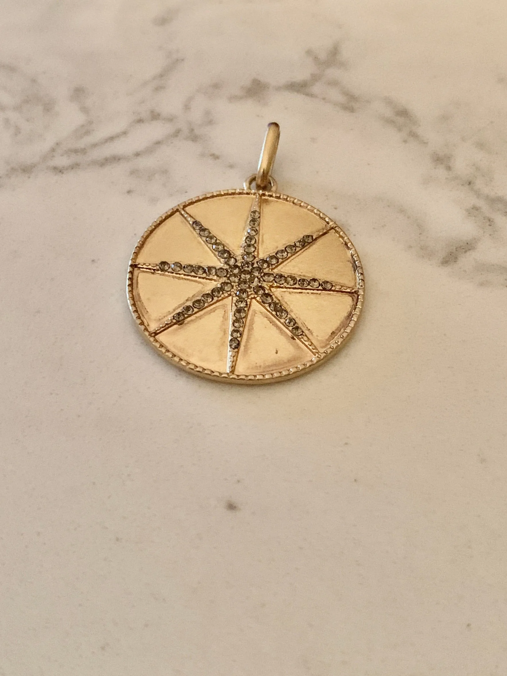 Pave Starburst Disc Charm - Gold
