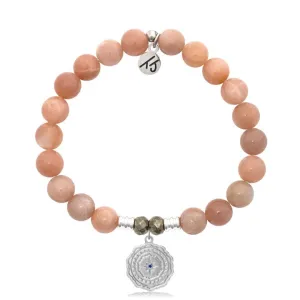 Peach Moonstone Gemstone Bracelet with Healing Sterling Silver Charm