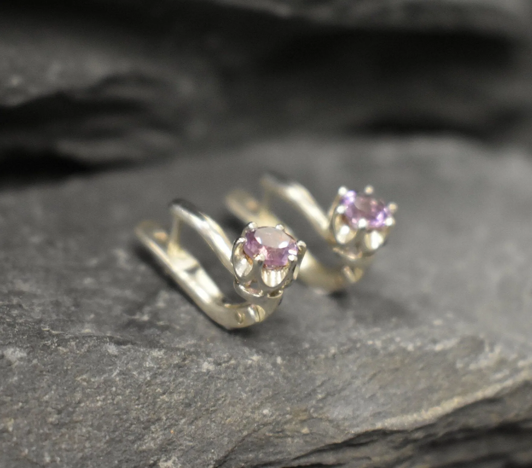 Purple Amethyst Earrings - Dainty Purple Studs - Genuine Amethyst Earrings