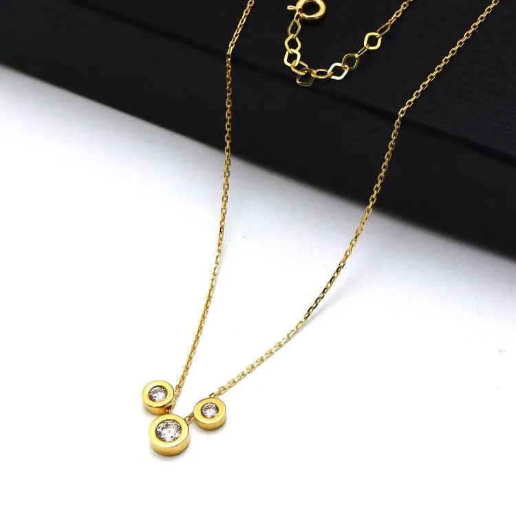 Real Gold 3 Movable Stone Adjustable Size Necklace - Model 0134 N1434