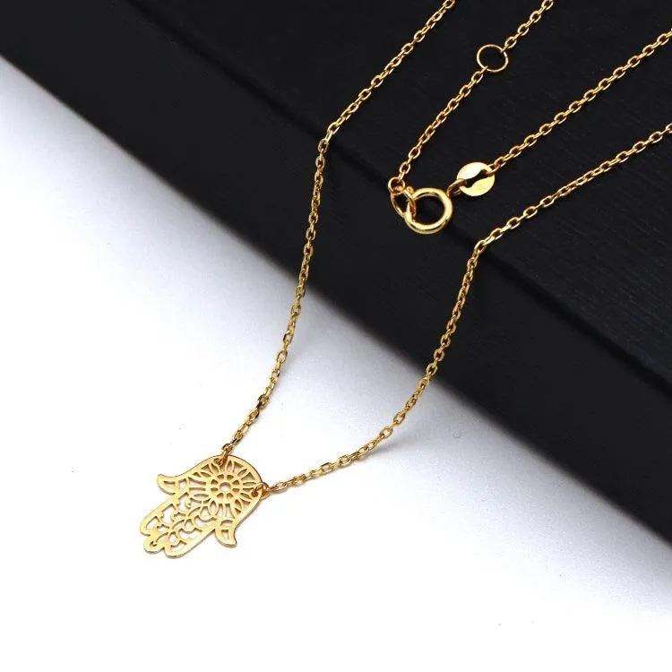 Real Gold Adjustable Necklace with Palm Hand Charm - Model 9775 N1426