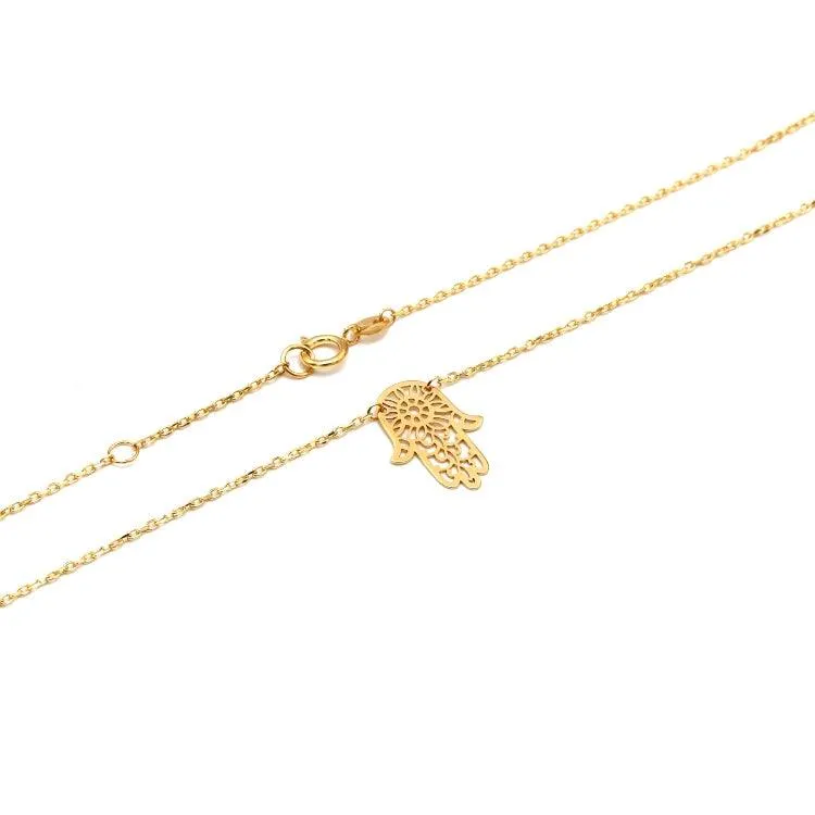 Real Gold Adjustable Necklace with Palm Hand Charm - Model 9775 N1426