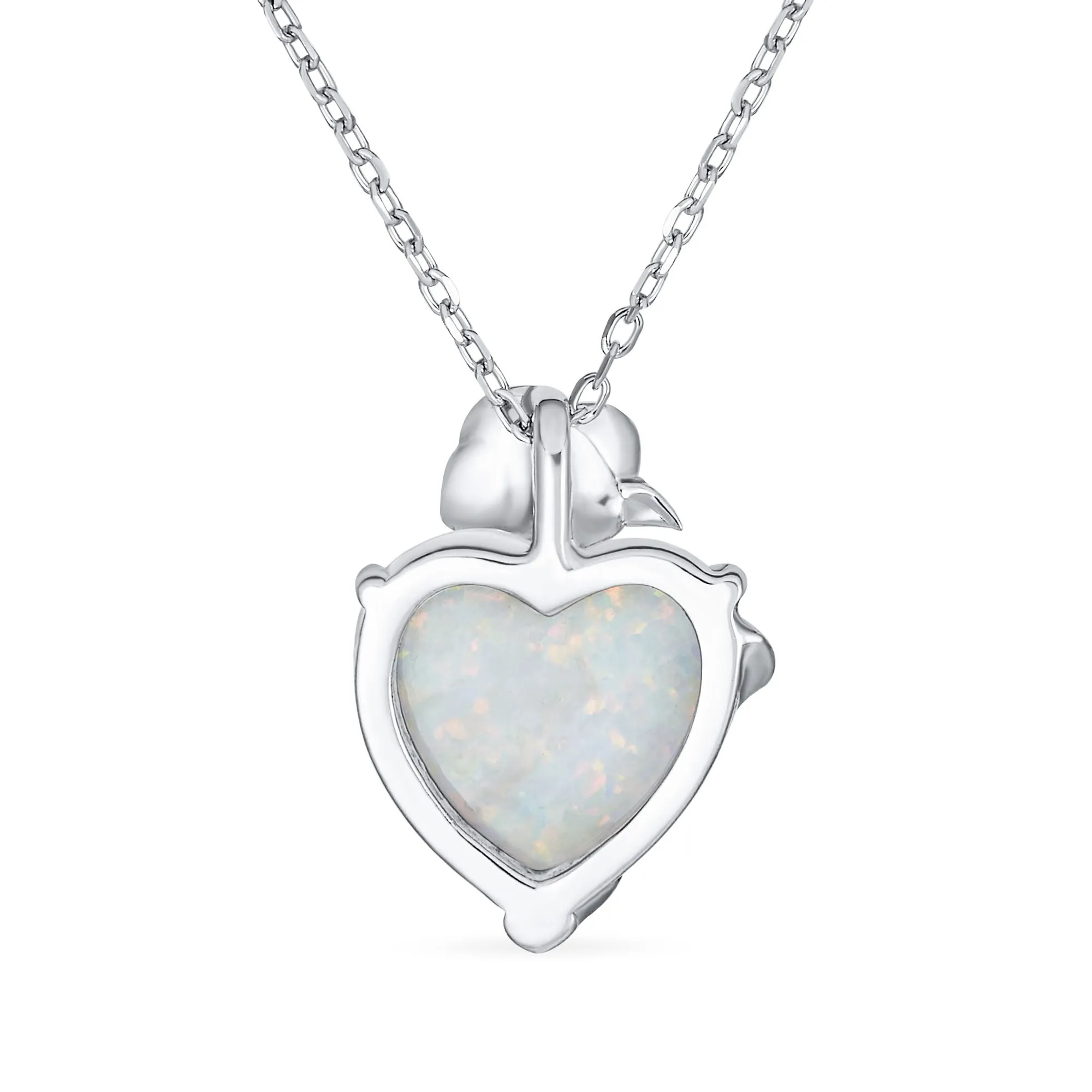 Romantic Opulence Heart Opal CZ Rose Pendant Necklace Sterling Silver 16-18 Inch